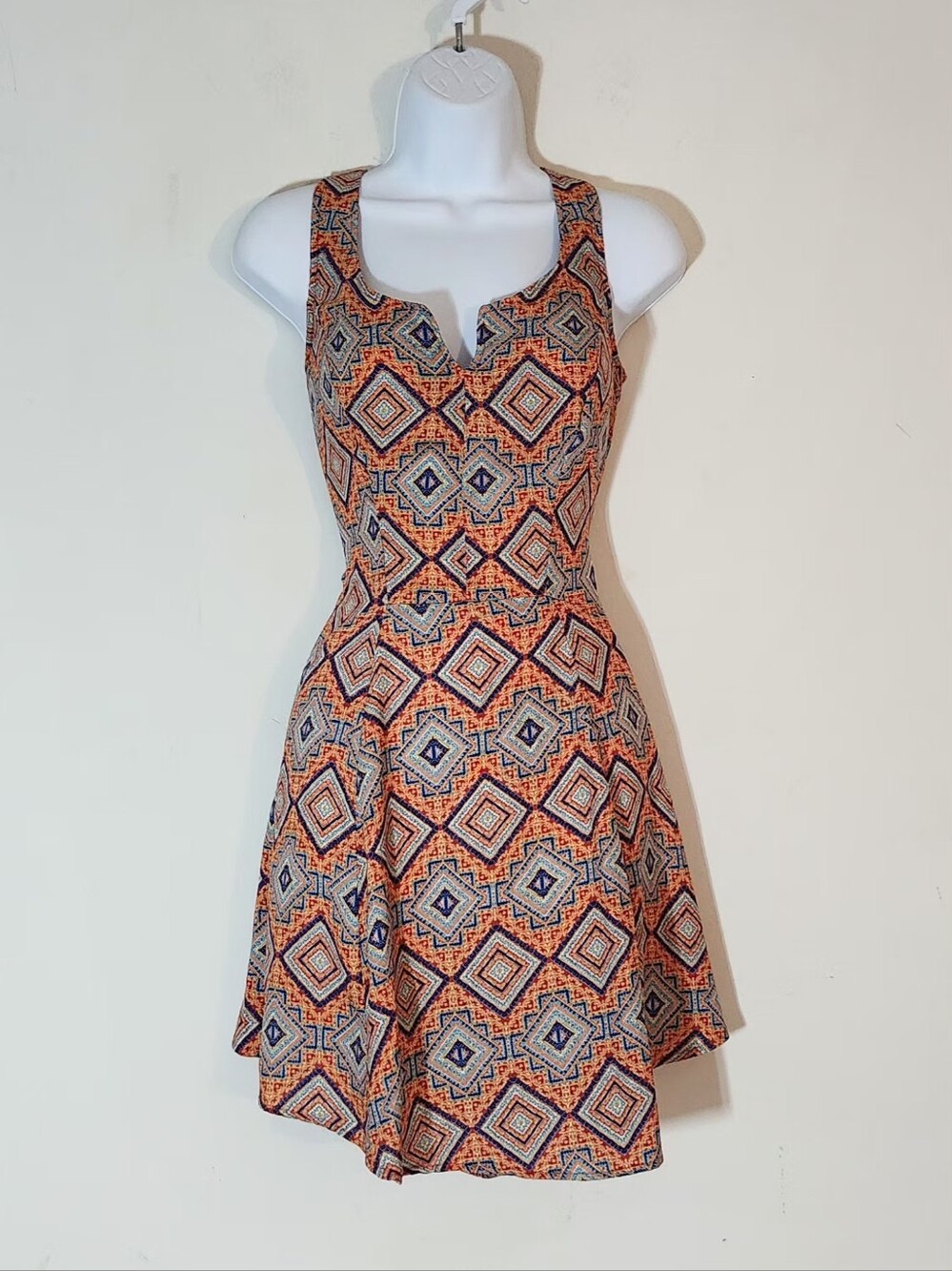 BeBop Geometric Print Skater Dress Size: L Color: Multicolor